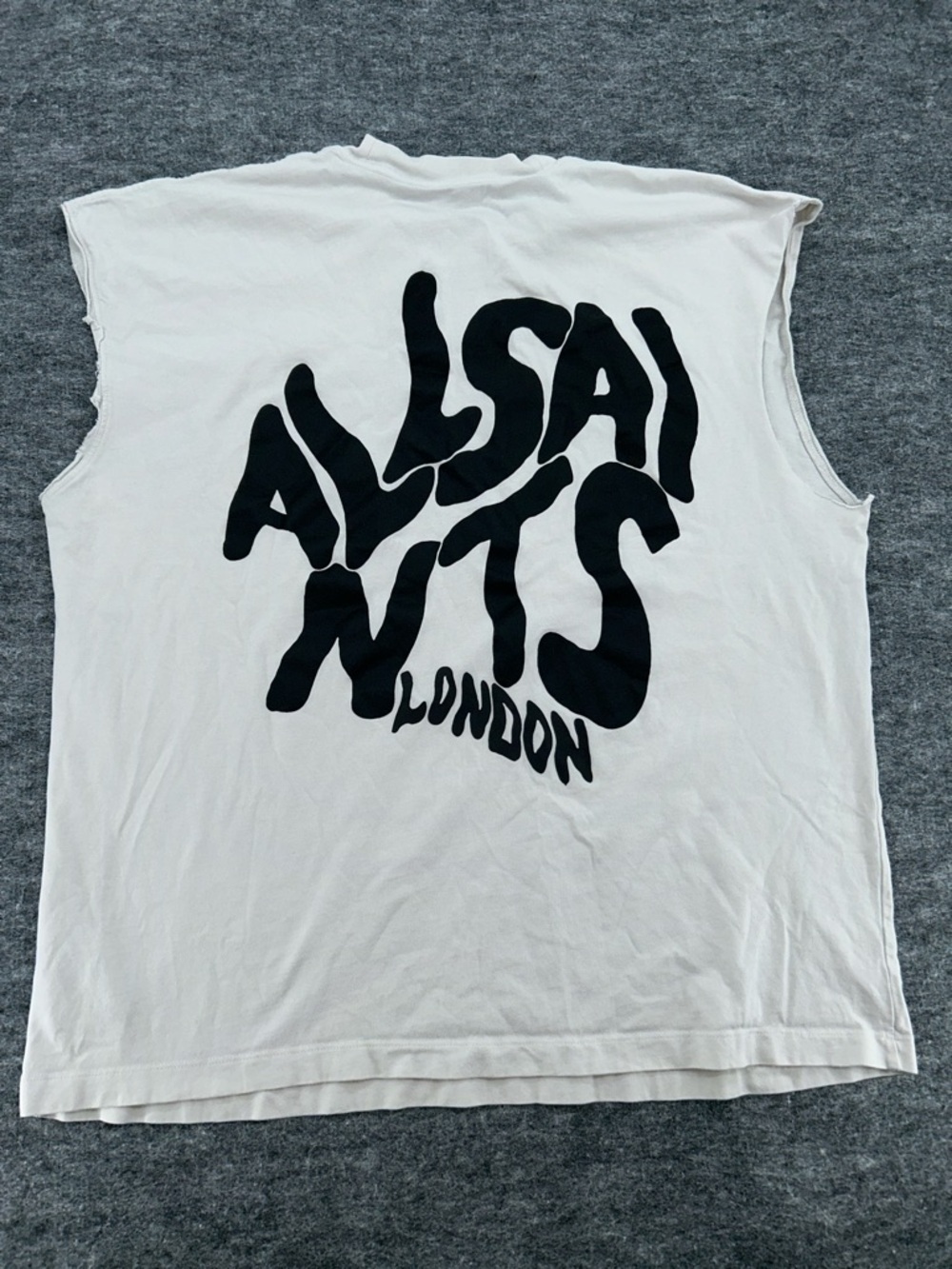 AllSaints Oversized Sleeveless Graphic Shirt White XL Men London Logo Distressed - Picture 6 of 10
